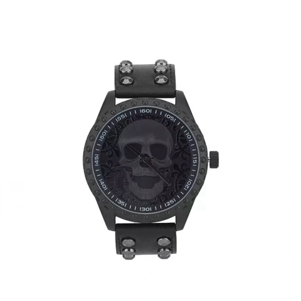 Ed‎ Hardy Skull Watch. Men's Matte Black Leather Strap Analog Watch